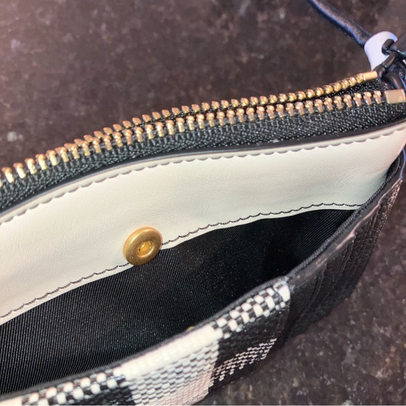 New Tory Burch Perry Bombe Gingham Top-Zip Card Case, Leather Wristlet, Black - Picture 12 of 15